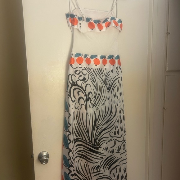 STAUD Apricot Dress White and Orange Zebra Print - Picture 3 of 6